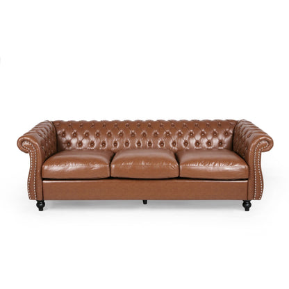 Chesterfield 84.75 Button Tufted Upholstered 3-seater Sofa with Nailheads and Wood Legs for Living Room