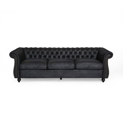 Chesterfield 84.75 Button Tufted Upholstered 3-seater Sofa with Nailheads and Wood Legs for Living Room