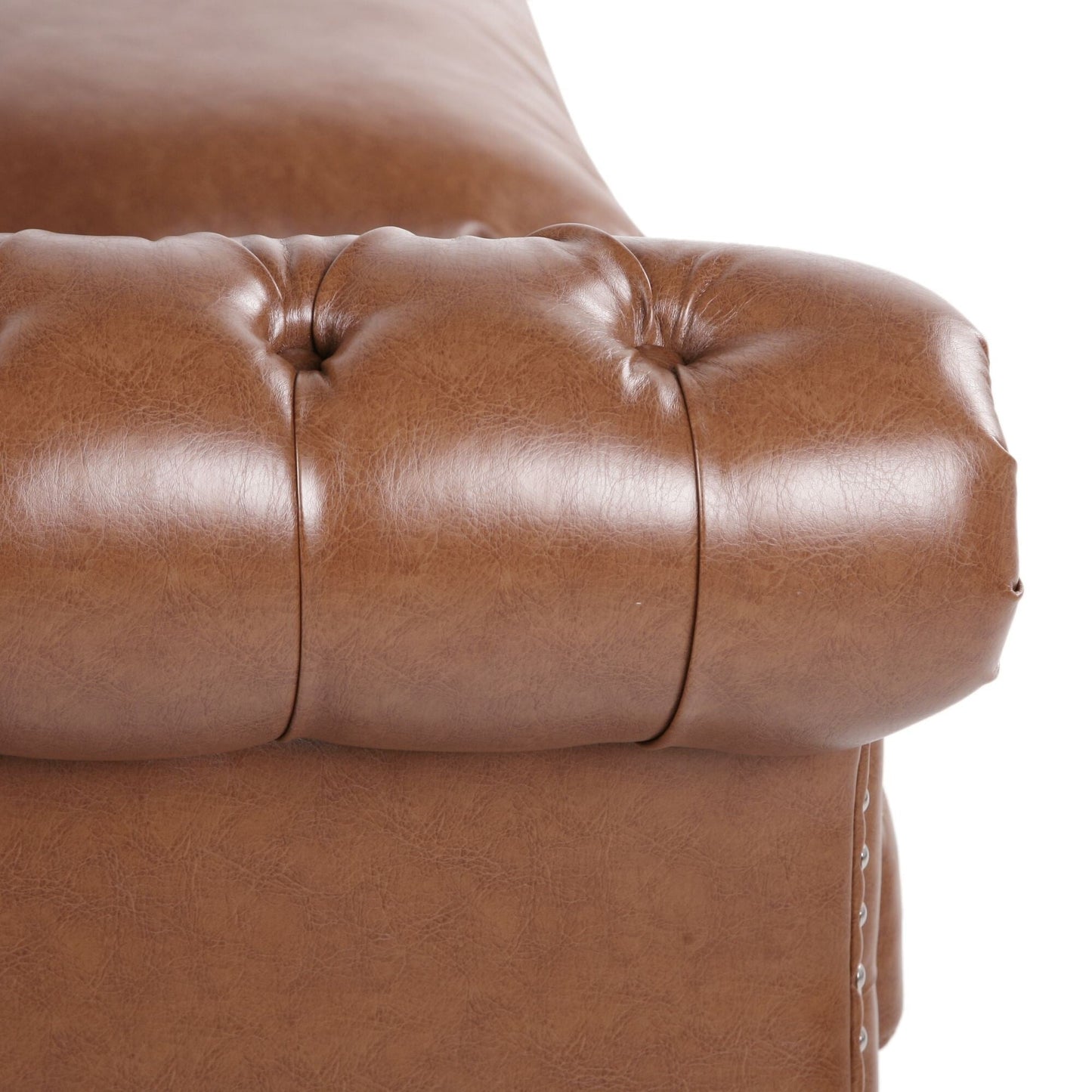 Chesterfield 84.75 Button Tufted Upholstered 3-seater Sofa with Nailheads and Wood Legs for Living Room