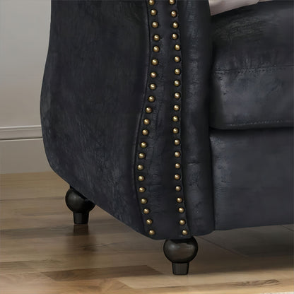 Chesterfield 84.75 Button Tufted Upholstered 3-seater Sofa with Nailheads and Wood Legs for Living Room