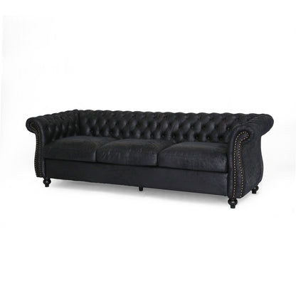 Chesterfield 84.75 Button Tufted Upholstered 3-seater Sofa with Nailheads and Wood Legs for Living Room