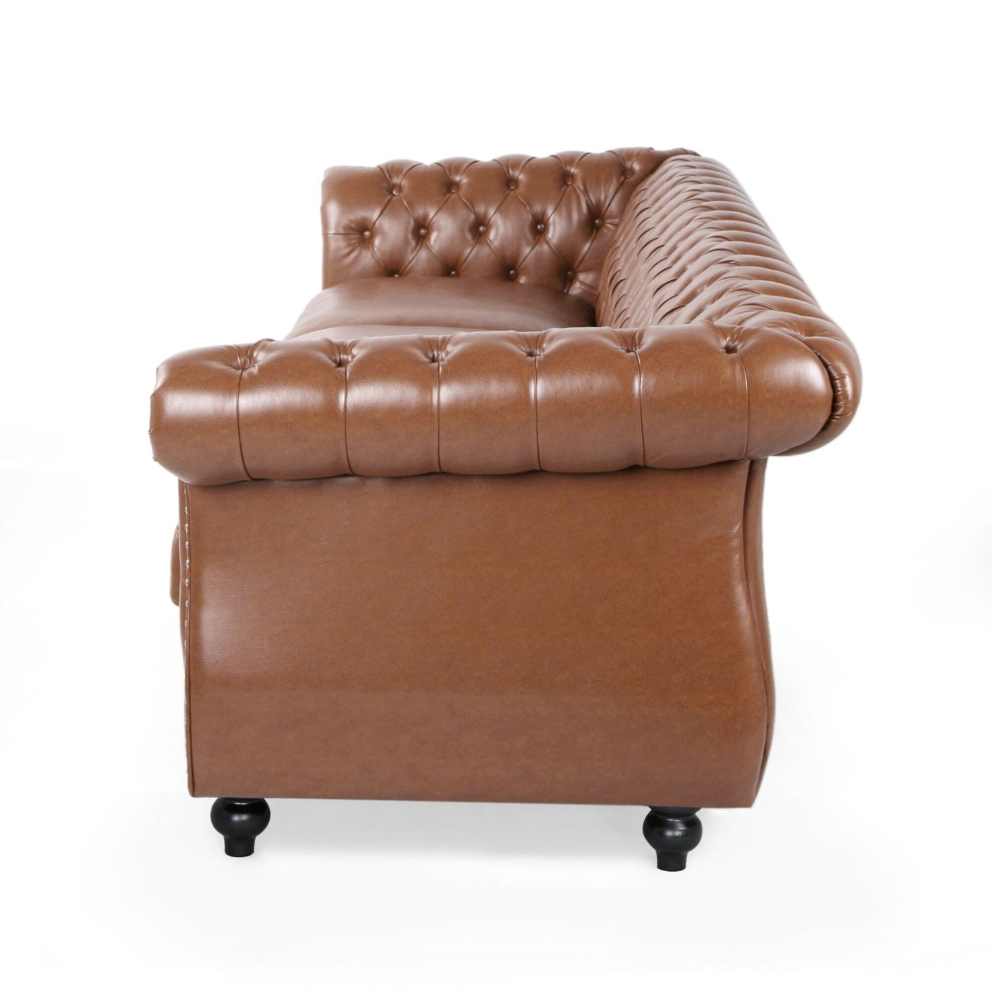 Chesterfield 84.75 Button Tufted Upholstered 3-seater Sofa with Nailheads and Wood Legs for Living Room