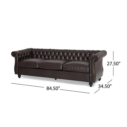 Chesterfield 84.75 Button Tufted Upholstered 3-seater Sofa with Nailheads and Wood Legs for Living Room