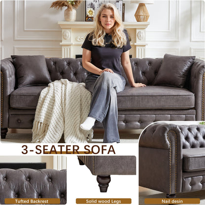 Chesterfield 85.5 Tech Fabric 3-seater Sofa with Cushions