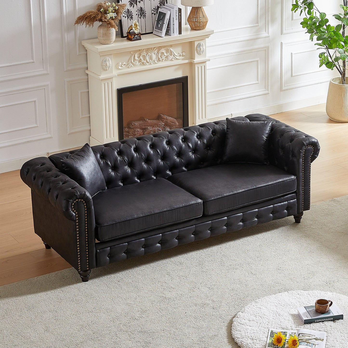 Chesterfield 85.5 Tech Fabric 3-seater Sofa with Cushions