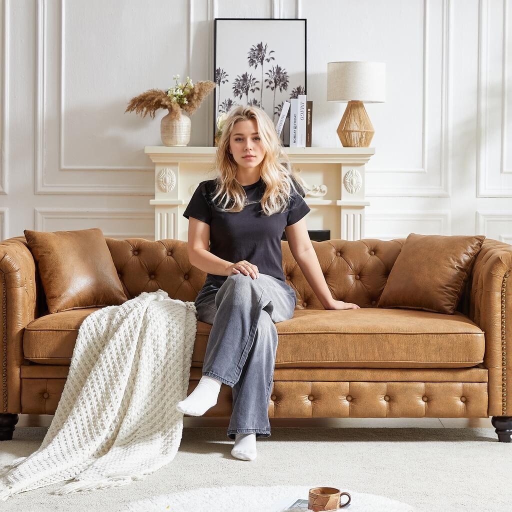 Chesterfield 85.5 Tech Fabric 3-seater Sofa with Cushions