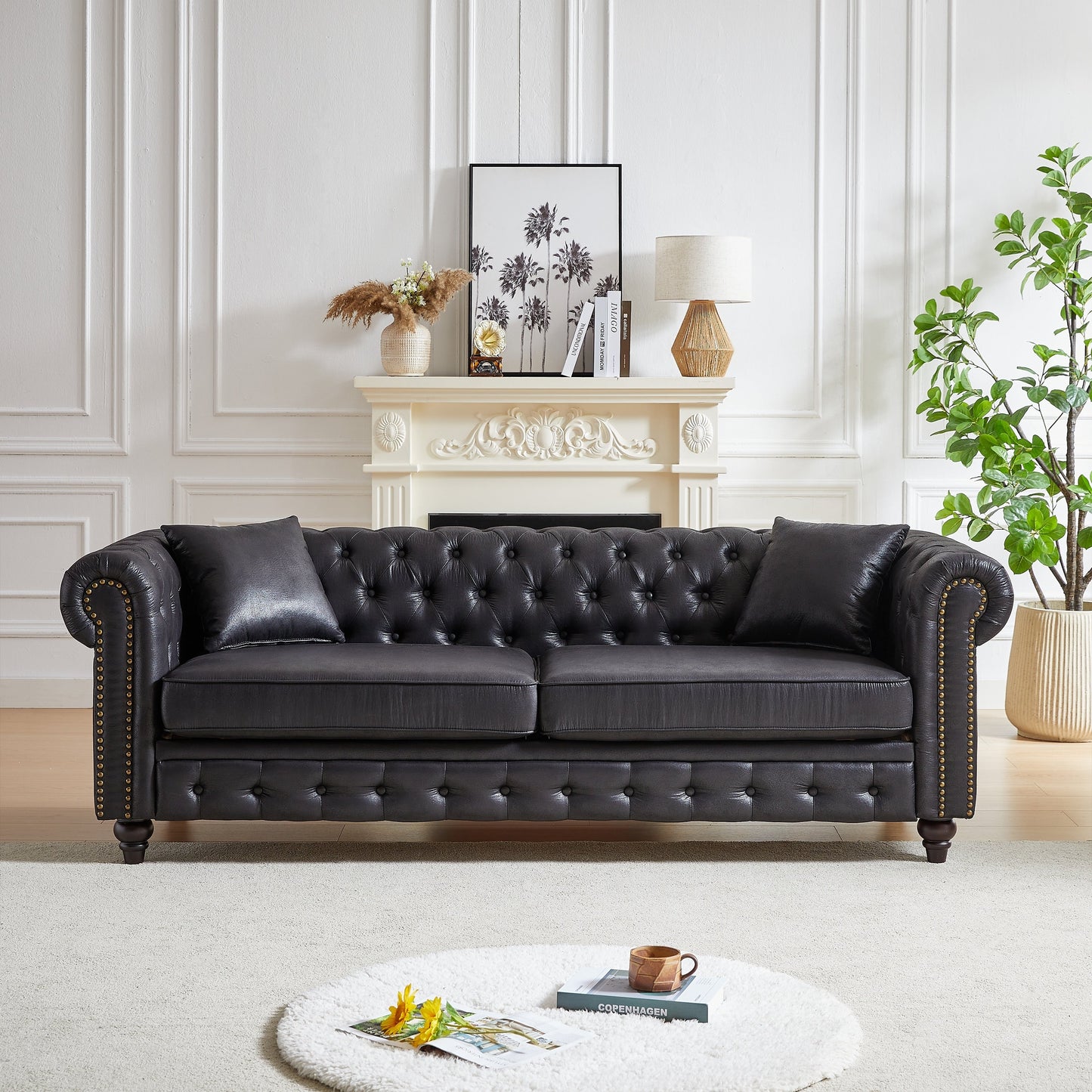 Chesterfield 85.5 Tech Fabric 3-seater Sofa with Cushions