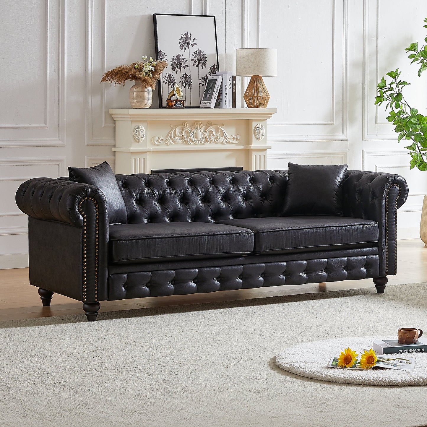 Chesterfield 85.5 Tech Fabric 3-seater Sofa with Cushions