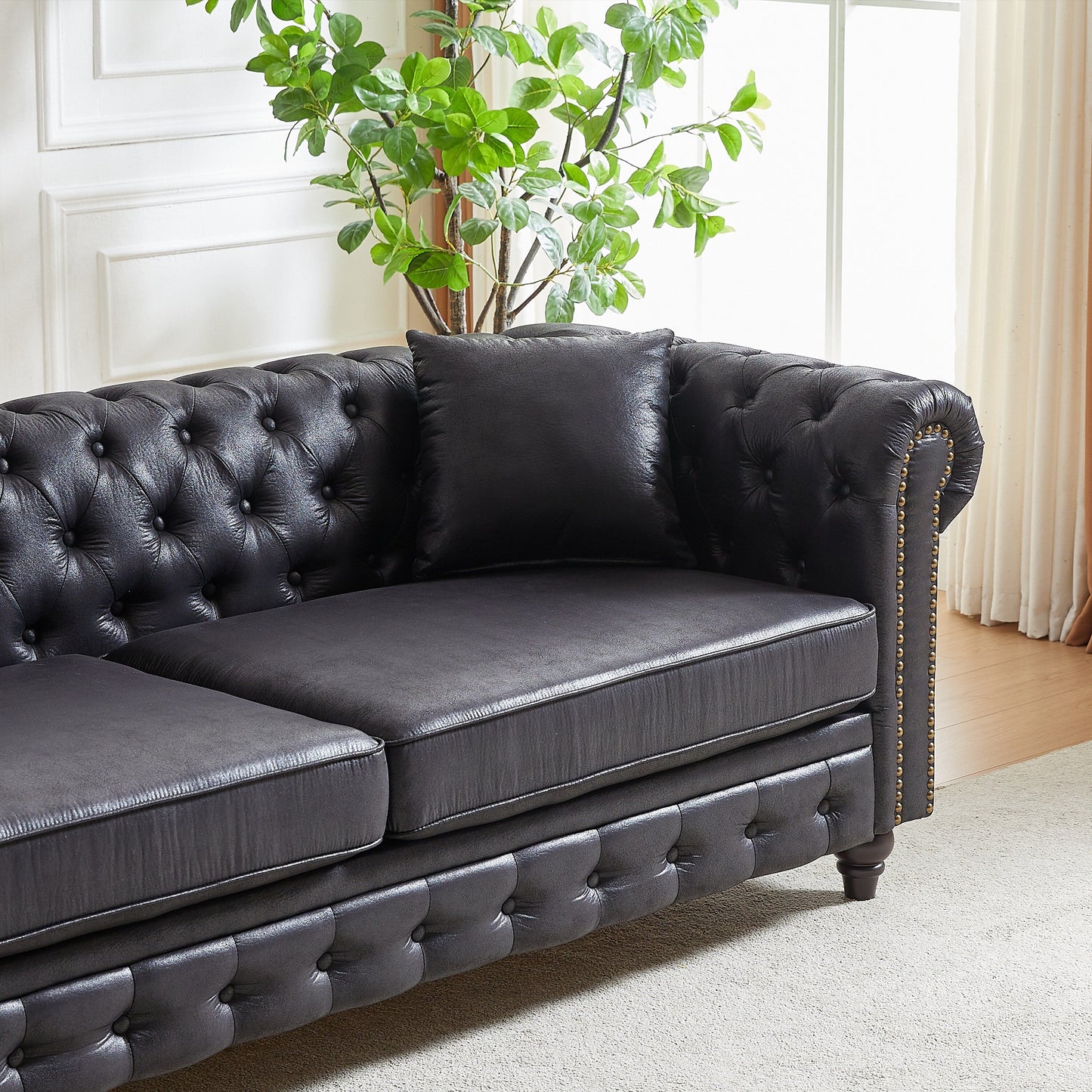 Chesterfield 85.5 Tech Fabric 3-seater Sofa with Cushions