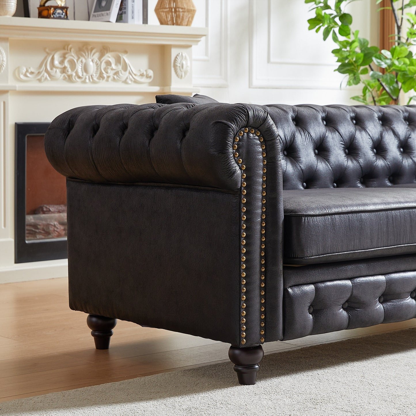 Chesterfield 85.5 Tech Fabric 3-seater Sofa with Cushions