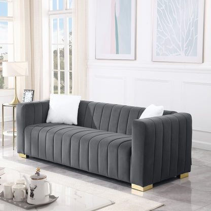 Chesterfield 87.01 Velvet Channel Tufted 3-seater Sofa with Pillows for Living Room