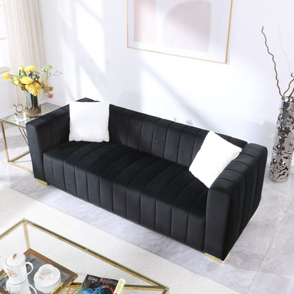 Chesterfield 87.01 Velvet Channel Tufted 3-seater Sofa with Pillows for Living Room