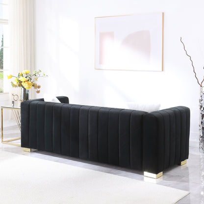 Chesterfield 87.01 Velvet Channel Tufted 3-seater Sofa with Pillows for Living Room