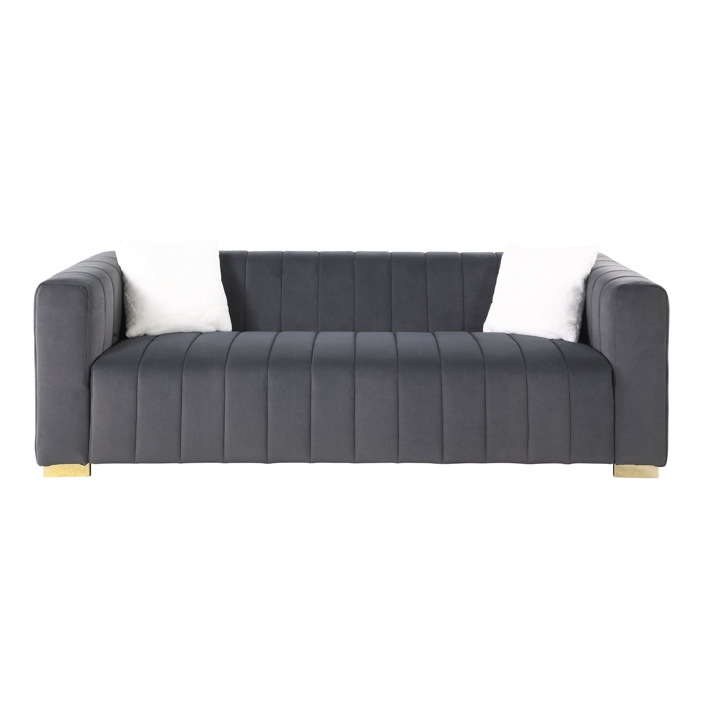 Chesterfield 87.01 Velvet Channel Tufted 3-seater Sofa with Pillows for Living Room