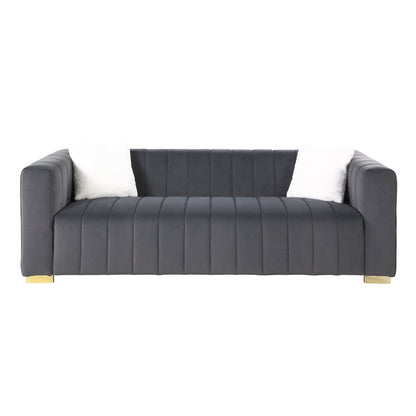 Chesterfield 87.01 Velvet Channel Tufted 3-seater Sofa with Pillows for Living Room