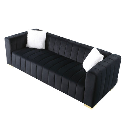 Chesterfield 87.01 Velvet Channel Tufted 3-seater Sofa with Pillows for Living Room