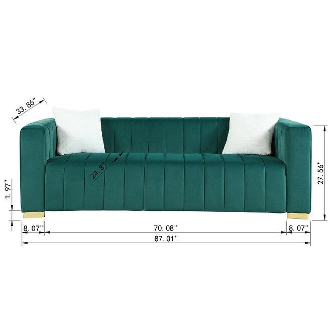 Chesterfield 87.01 Velvet Channel Tufted 3-seater Sofa with Pillows for Living Room