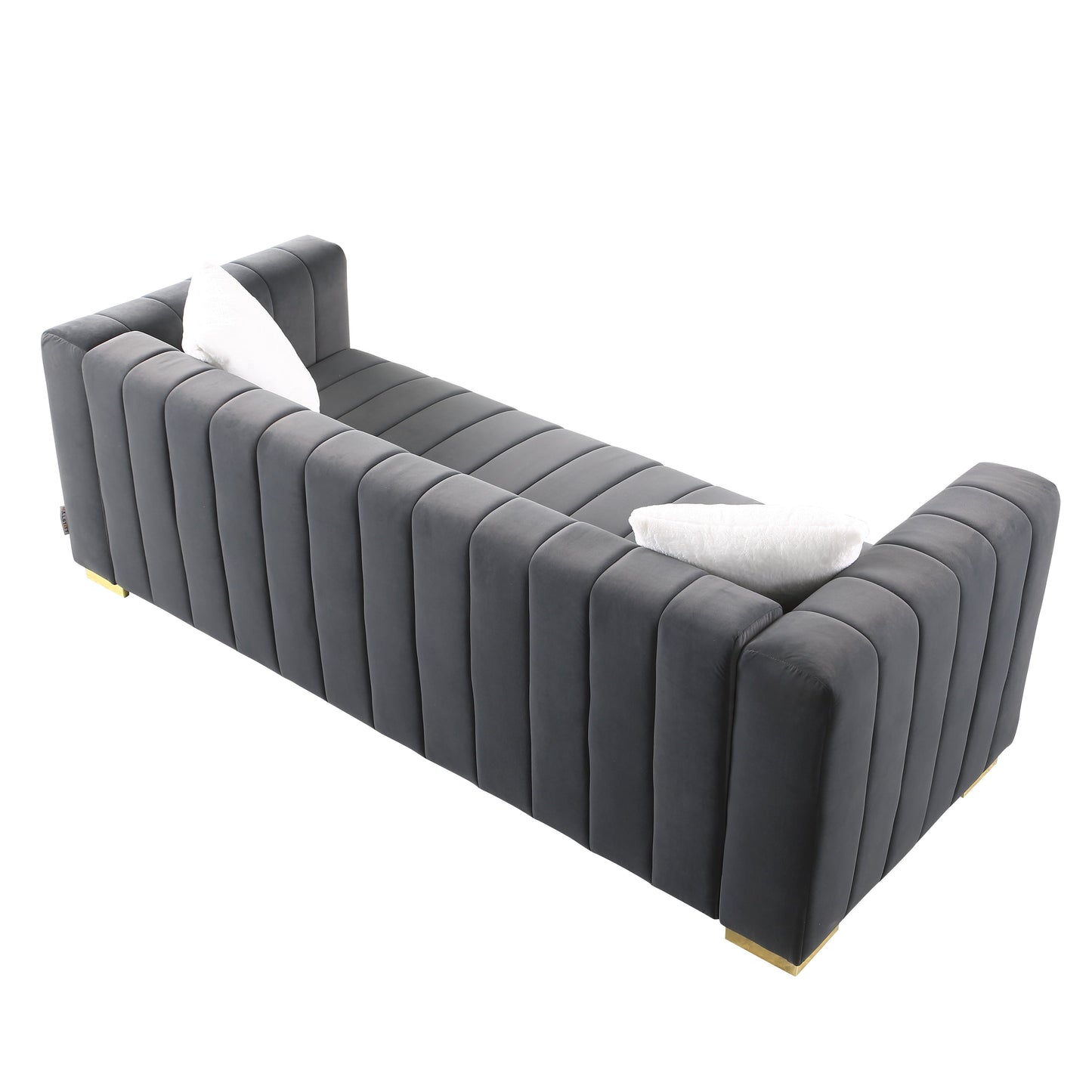 Chesterfield 87.01 Velvet Channel Tufted 3-seater Sofa with Pillows for Living Room