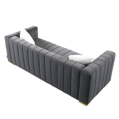 Chesterfield 87.01 Velvet Channel Tufted 3-seater Sofa with Pillows for Living Room