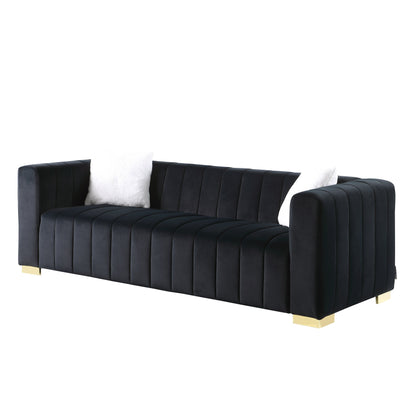 Chesterfield 87.01 Velvet Channel Tufted 3-seater Sofa with Pillows for Living Room