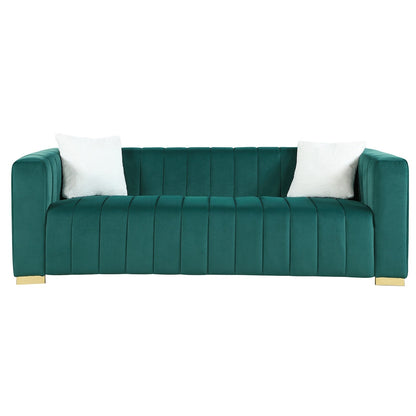 Chesterfield 87.01 Velvet Channel Tufted 3-seater Sofa with Pillows for Living Room