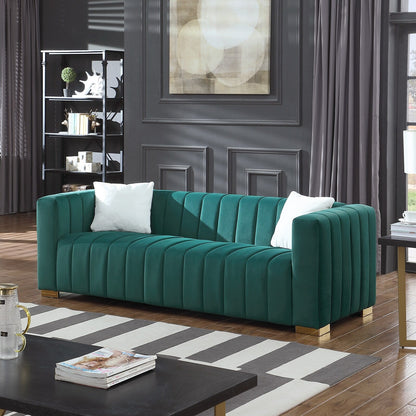 Chesterfield 87.01 Velvet Channel Tufted 3-seater Sofa with Pillows for Living Room