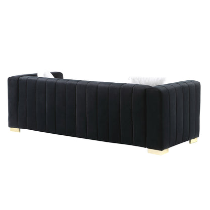 Chesterfield 87.01 Velvet Channel Tufted 3-seater Sofa with Pillows for Living Room