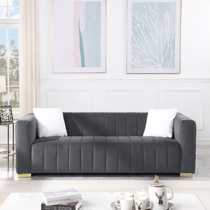 Chesterfield 87.01 Velvet Channel Tufted 3-seater Sofa with Pillows for Living Room