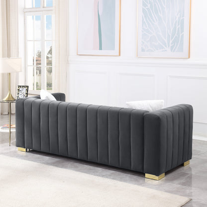 Chesterfield 87.01 Velvet Channel Tufted 3-seater Sofa with Pillows for Living Room