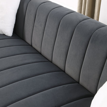 Chesterfield 87.01 Velvet Channel Tufted 3-seater Sofa with Pillows for Living Room