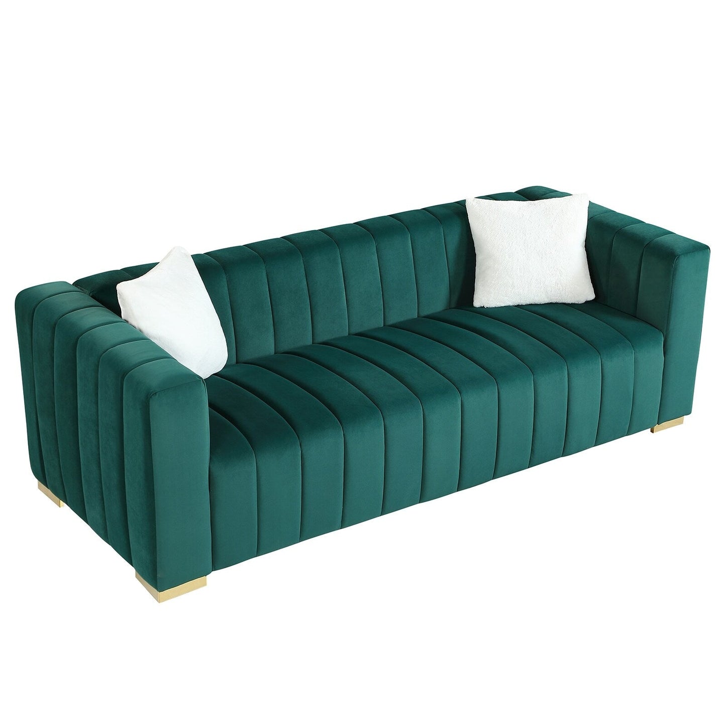 Chesterfield 87.01 Velvet Channel Tufted 3-seater Sofa with Pillows for Living Room