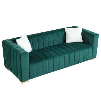 Chesterfield 87.01 Velvet Channel Tufted 3-seater Sofa with Pillows for Living Room