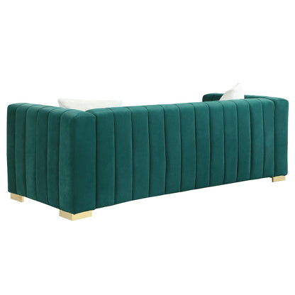 Chesterfield 87.01 Velvet Channel Tufted 3-seater Sofa with Pillows for Living Room