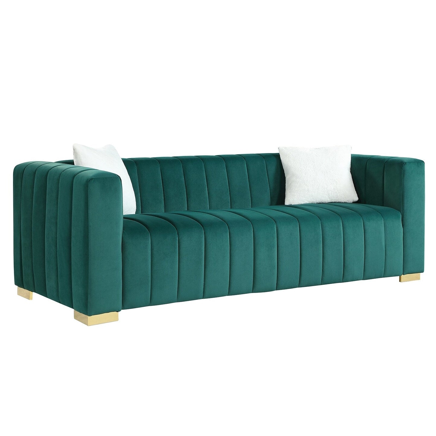 Chesterfield 87.01 Velvet Channel Tufted 3-seater Sofa with Pillows for Living Room
