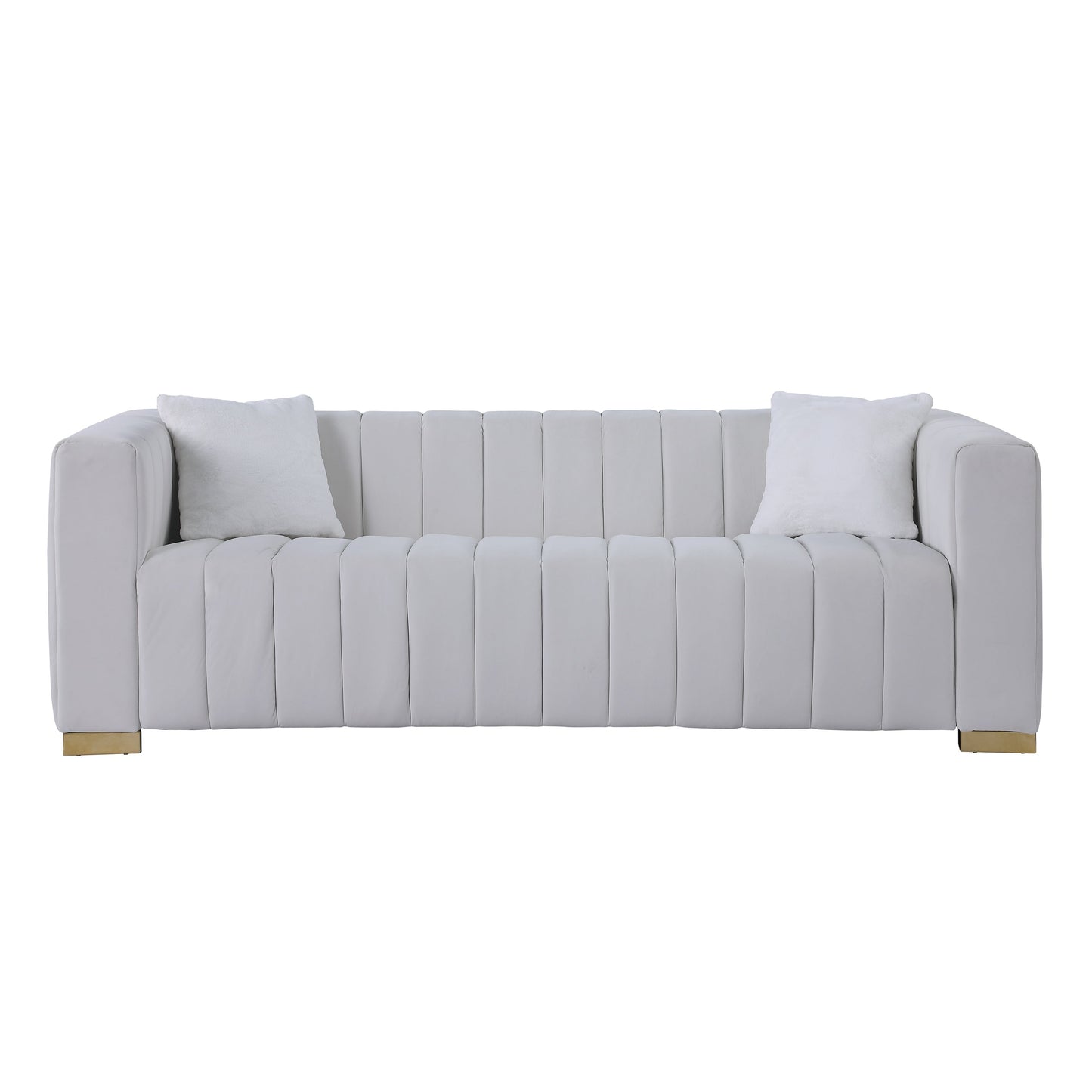 Chesterfield 87.01 Velvet Channel Tufted 3-seater Sofa with Pillows for Living Room