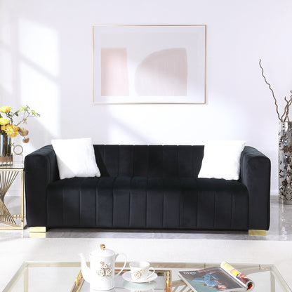 Chesterfield 87.01 Velvet Channel Tufted 3-seater Sofa with Pillows for Living Room