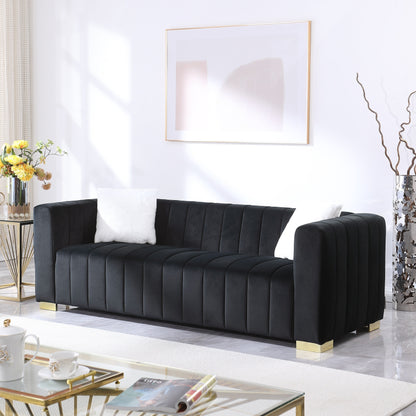 Chesterfield 87.01 Velvet Channel Tufted 3-seater Sofa with Pillows for Living Room