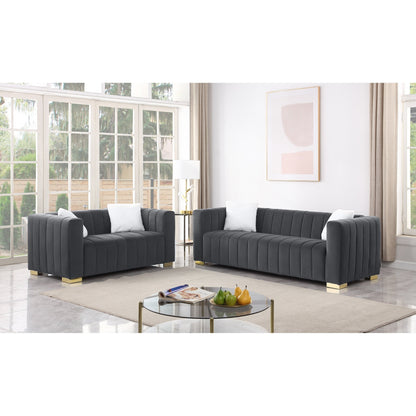 Chesterfield 87.01 Velvet Channel Tufted 3-seater Sofa with Pillows for Living Room