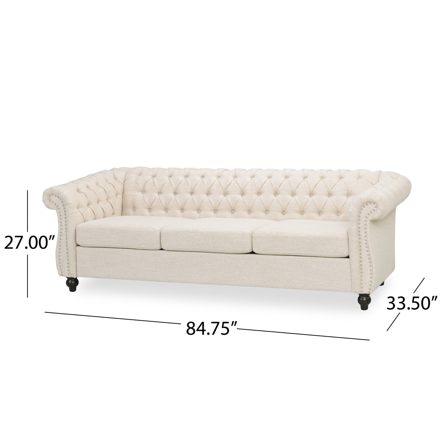 Chesterfield Button Tufted 3-seater Sofa with Nailheads