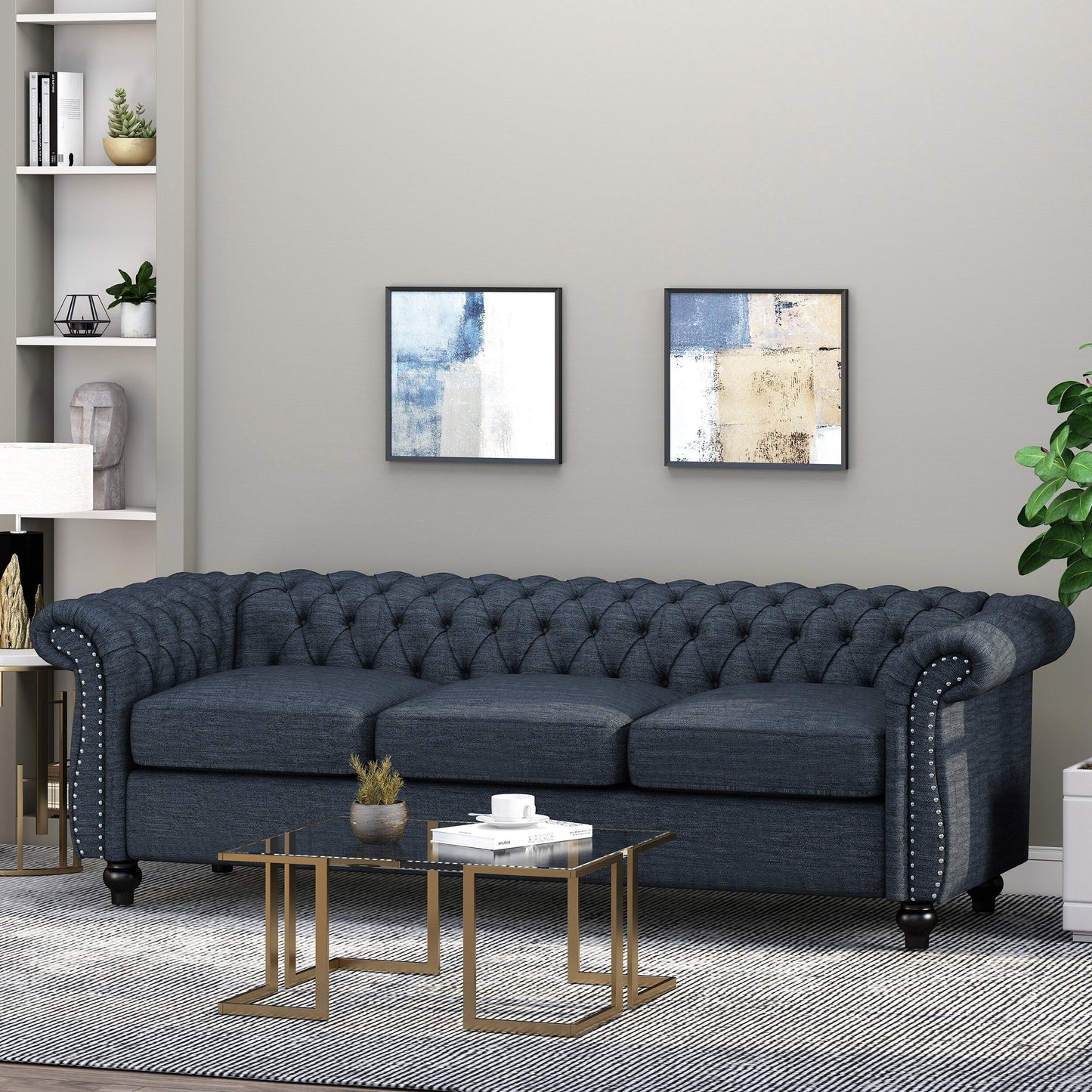 Chesterfield Button Tufted 3-seater Sofa with Nailheads