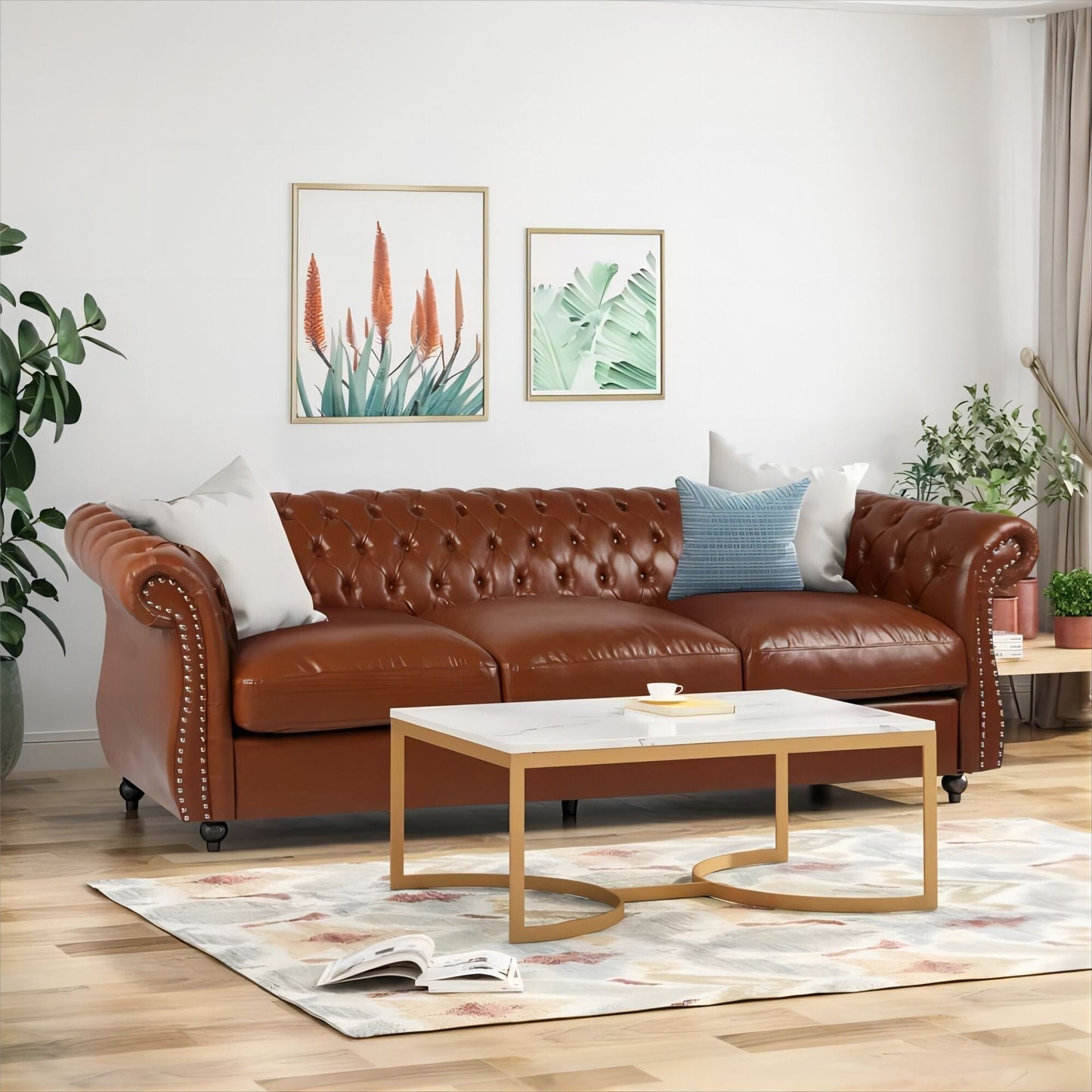 Chesterfield Button Tufted 3-seater Sofa with Nailheads