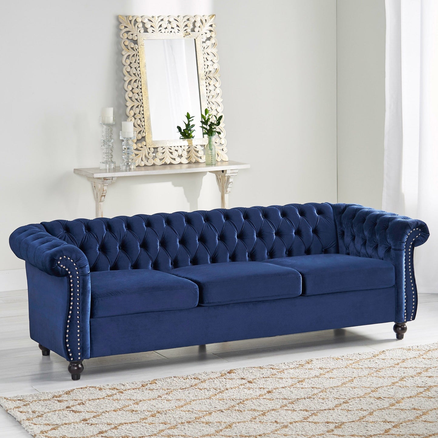 Chesterfield Button Tufted 3-seater Sofa with Nailheads