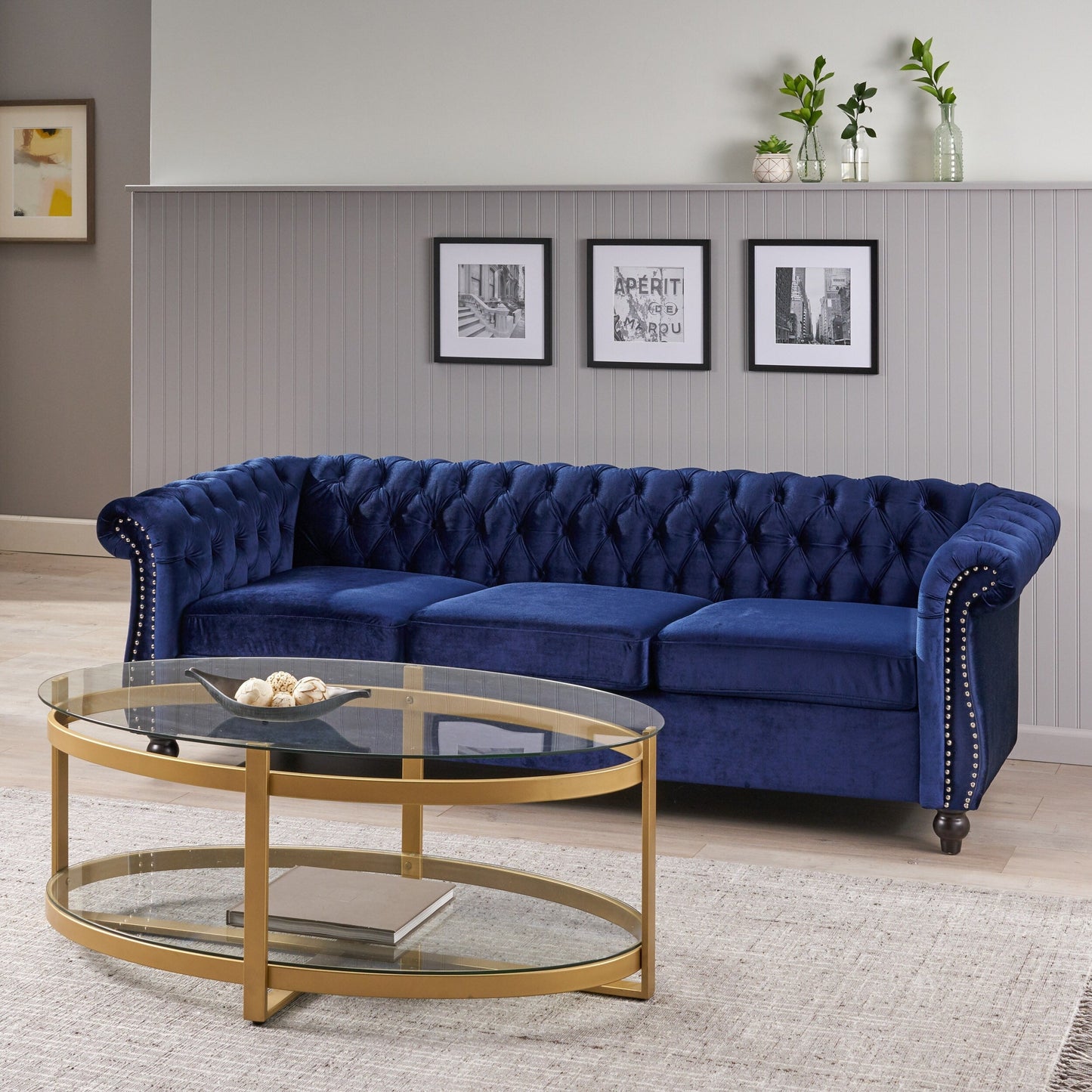 Chesterfield Button Tufted 3-seater Sofa with Nailheads
