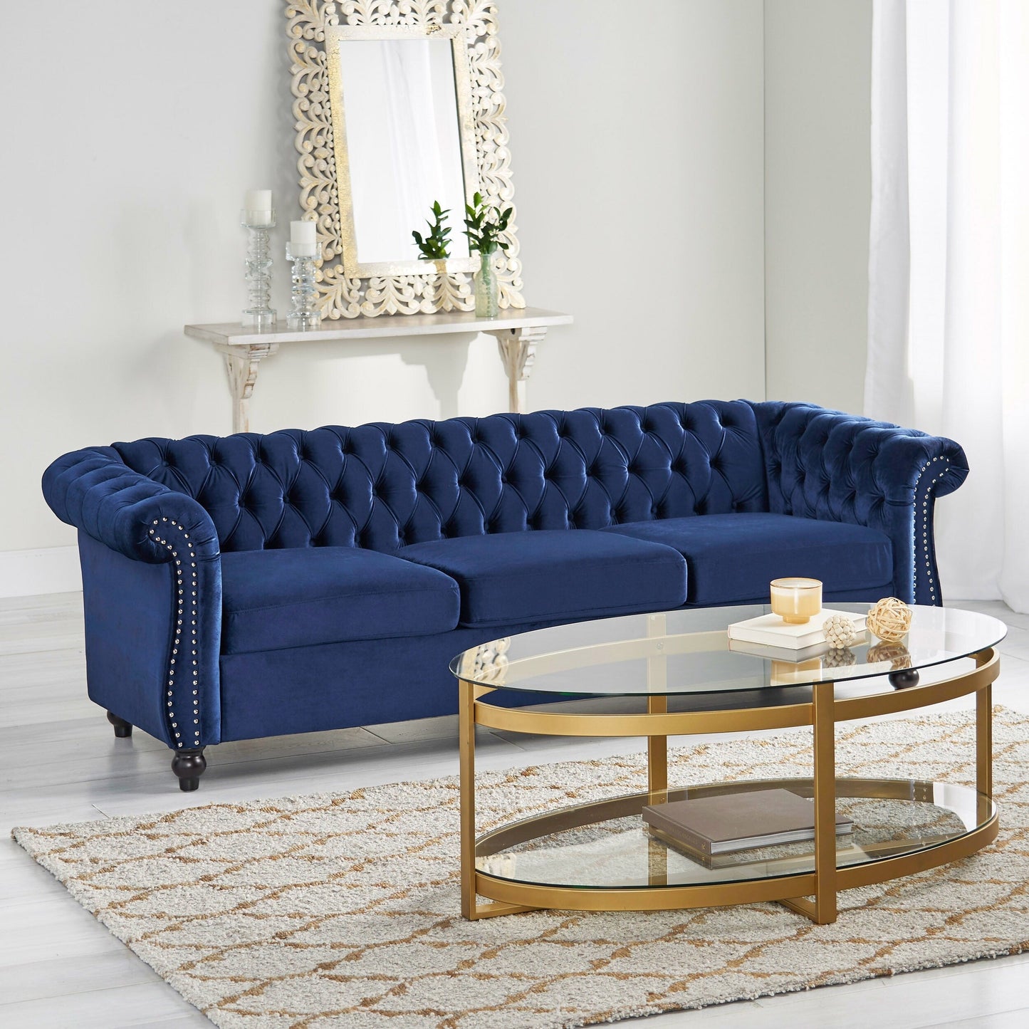 Chesterfield Button Tufted 3-seater Sofa with Nailheads