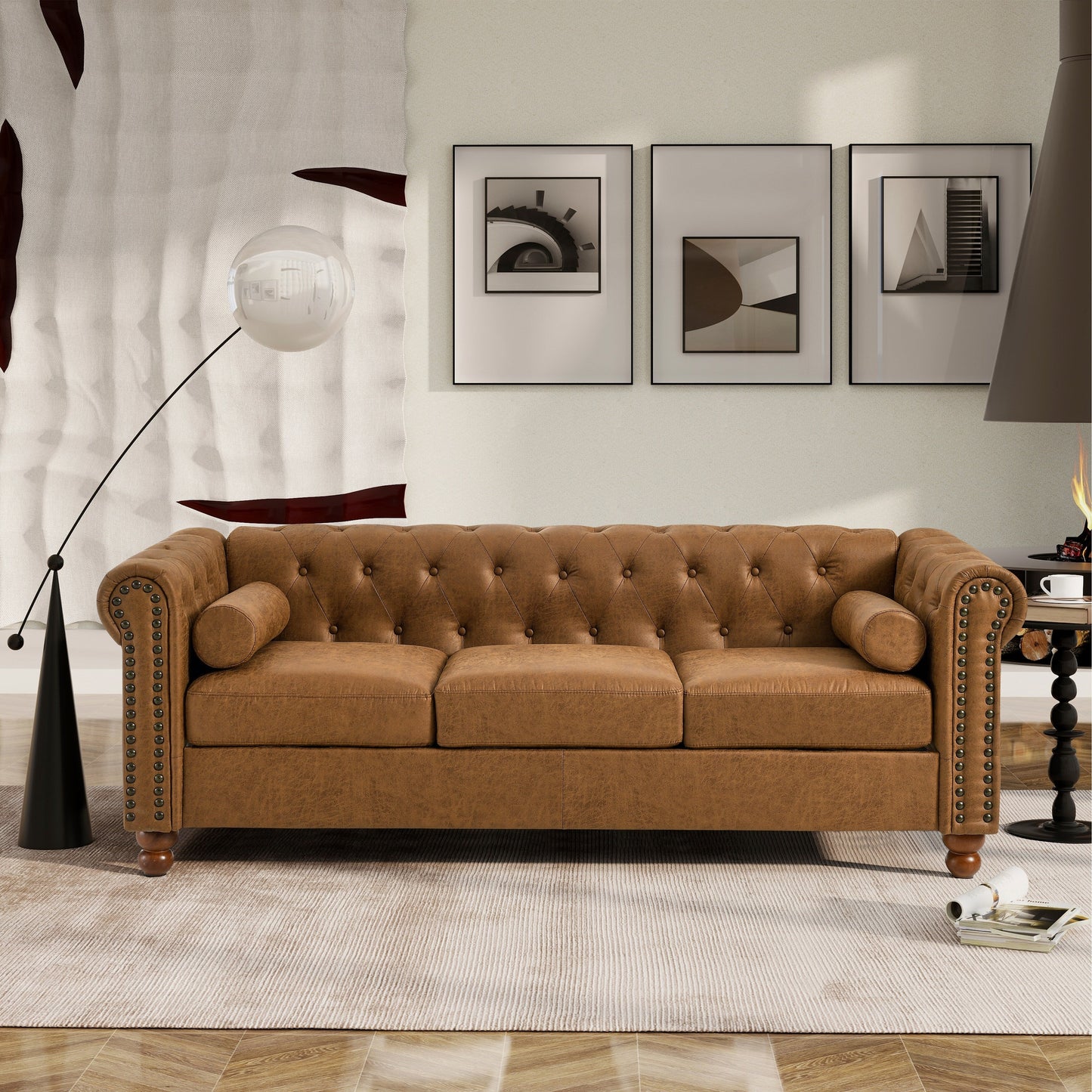 Chesterfield Button Tufted 3-seater Sofa with Nailheads