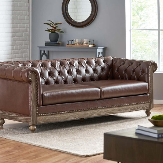 Chesterfield Faux Leather 3-seater Sofa with Nailheads