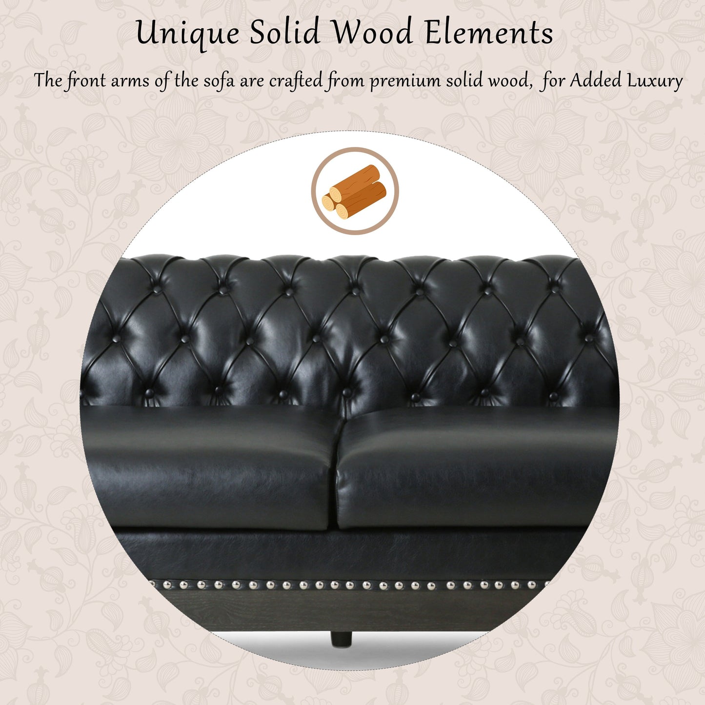 Chesterfield Faux Leather 3-seater Sofa with Nailheads