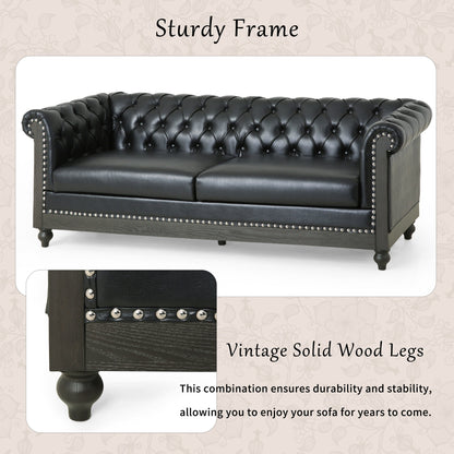 Chesterfield Faux Leather 3-seater Sofa with Nailheads