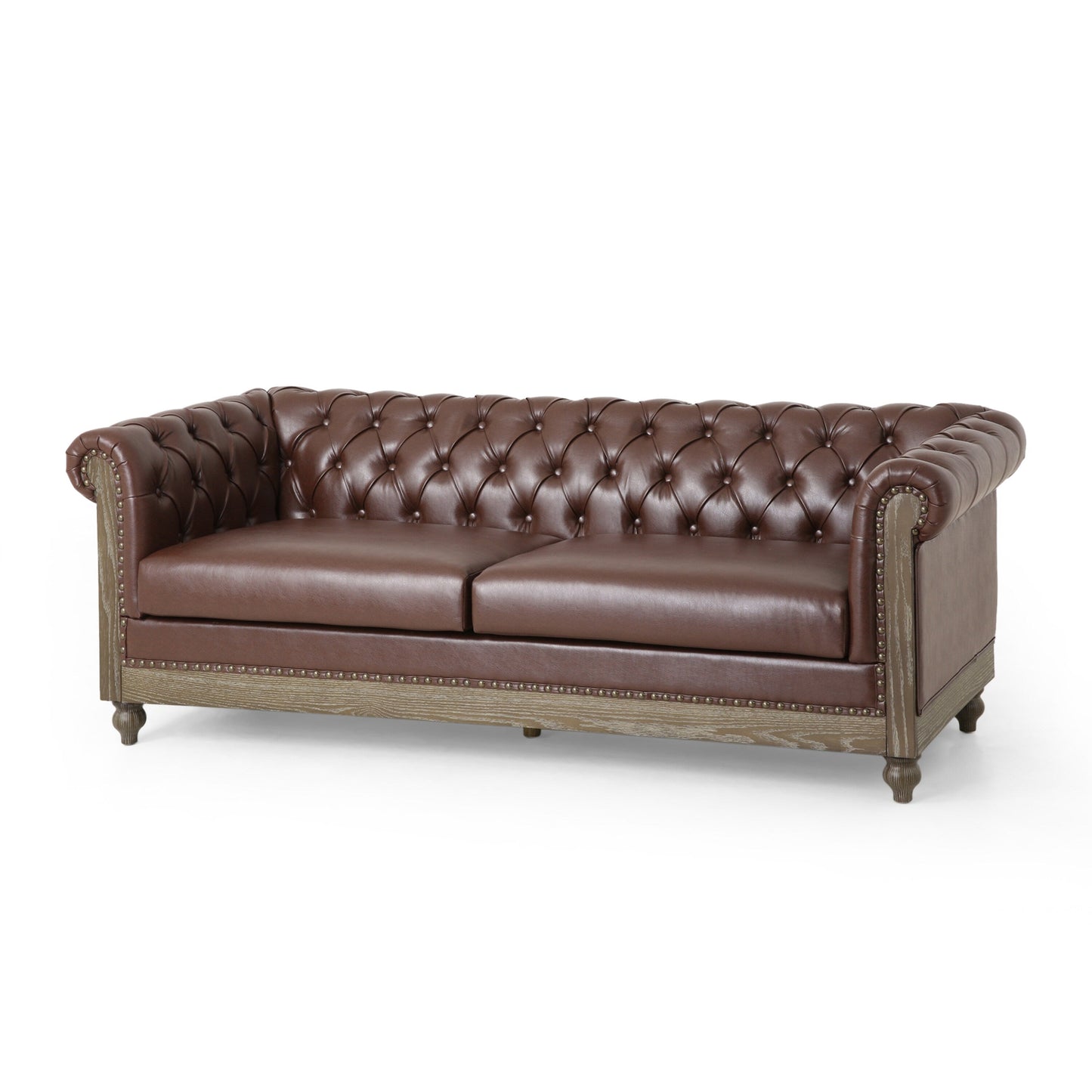 Chesterfield Faux Leather 3-seater Sofa with Nailheads
