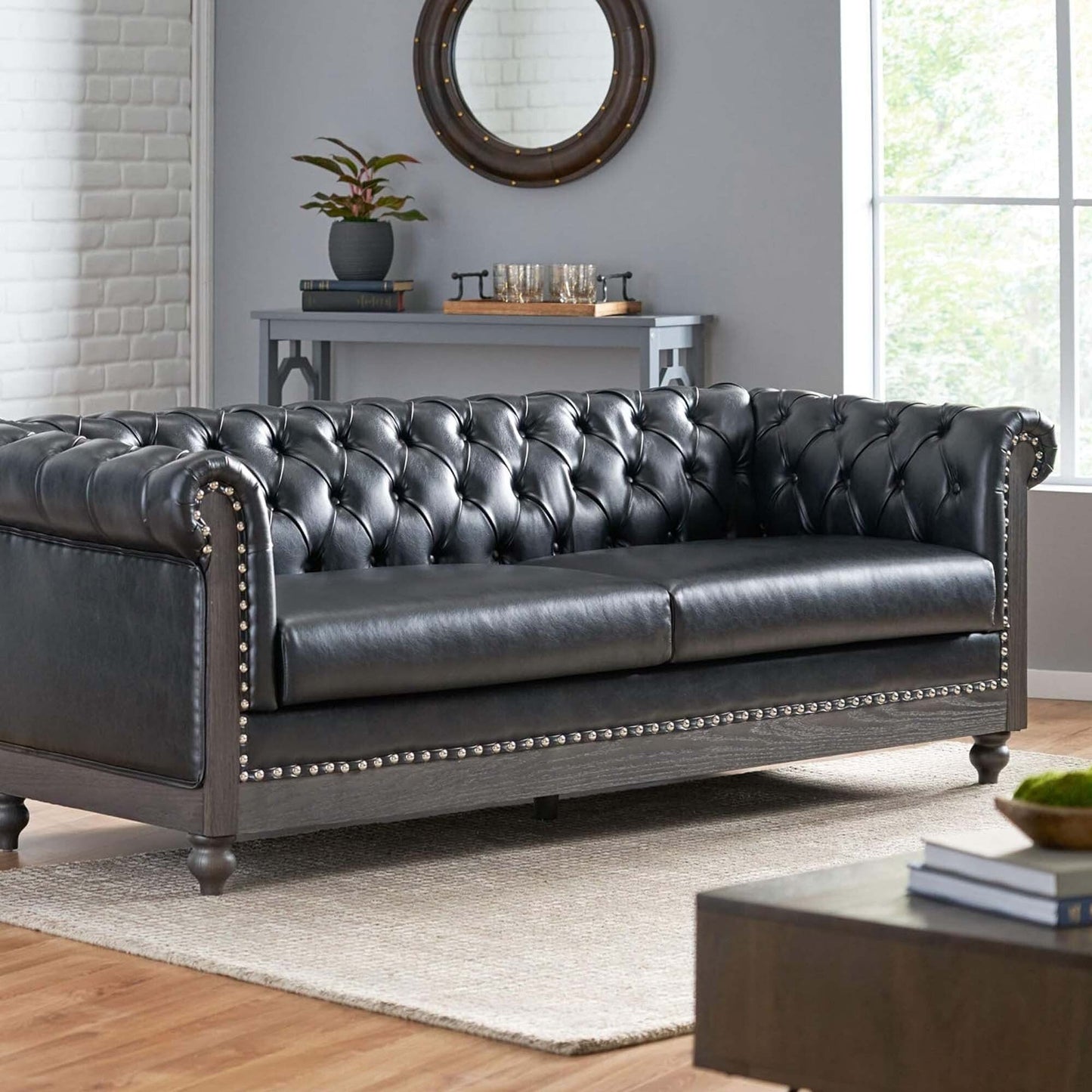 Chesterfield Faux Leather 3-seater Sofa with Nailheads
